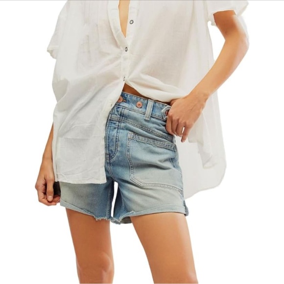 Pants - Women Mid Waist Jean Shorts Raw Hem Trendy Folded Hem Denim Short Jeans Medium